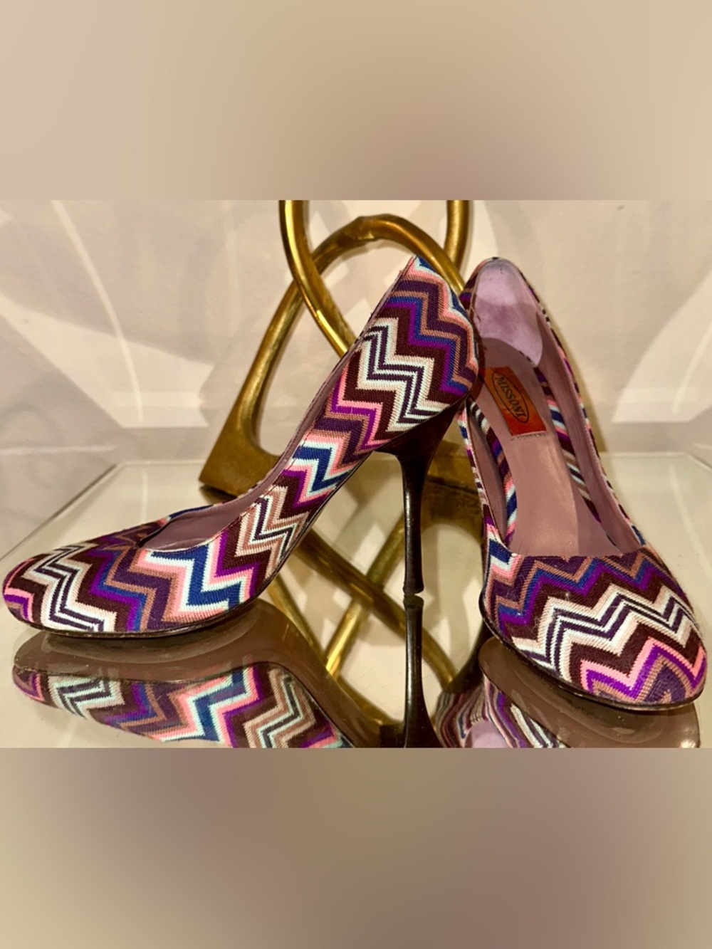 Gorgeous Missoni Chevron Pumps Purple blue, brown, & Pink 7 37 6.5 stacked heel